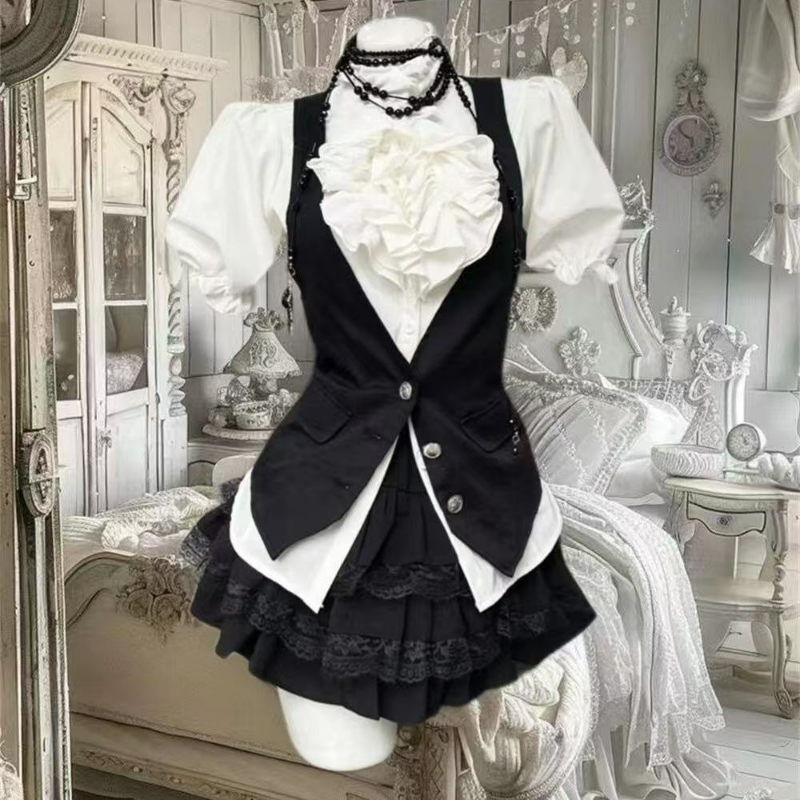 Sewing Vest - Y2k Kemeja Lengan Puff Kerut Wanita