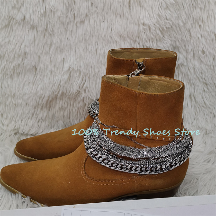 Sewing Zipper - Sepatu Chelsea Ritsleting Dekorasi Rantai Logam