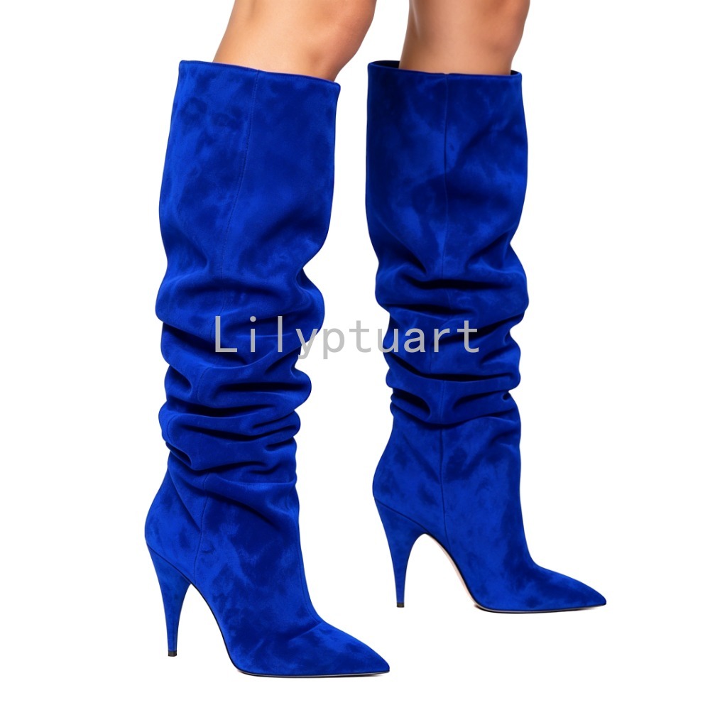 Sewing Fleece - Sepatu Bot Wanita Biru Suede Model