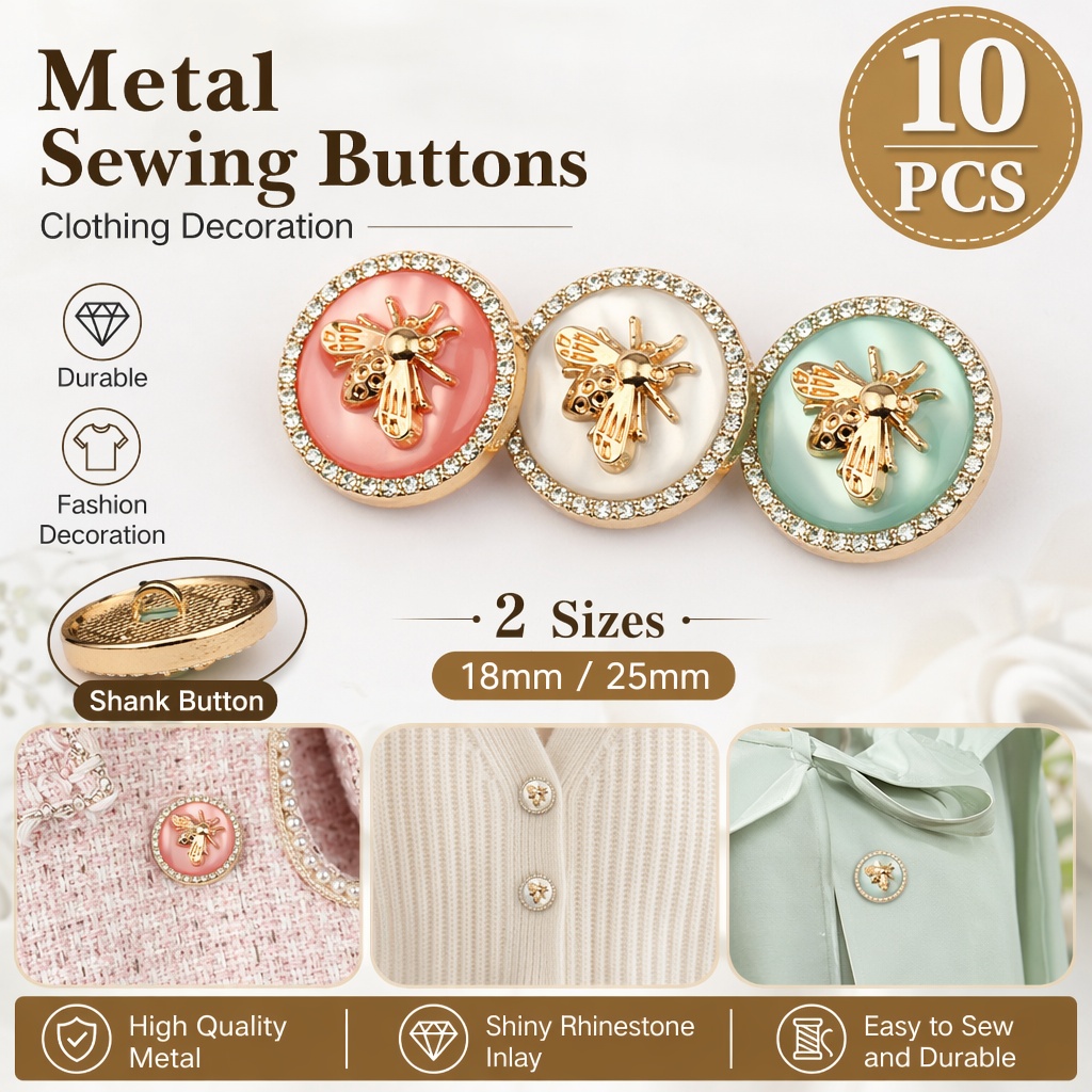 Button Hole Cutter - 10 Buah Kancing Dekoratif Logam Lebah