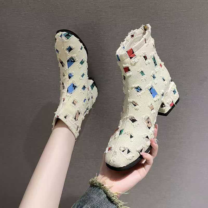 Sepatu Wanita Denim Hak Tinggi - Sewing Zipper ulasan dan harga