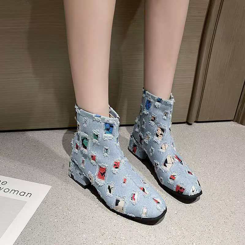 Sepatu Wanita Denim Hak Tinggi - Sewing Zipper ulasan dan harga