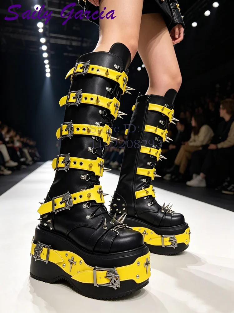 Sepatu Bot Setinggi Lutut Punk - Sewing Zipper ulasan dan harga