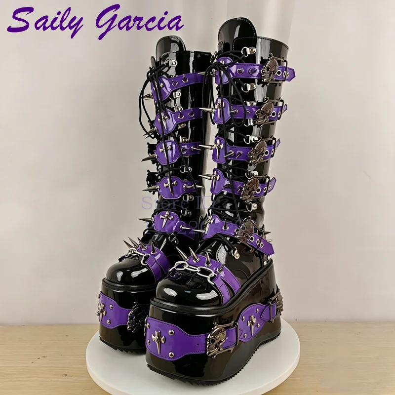 Sepatu Bot Setinggi Lutut Punk - Sewing Zipper ulasan dan harga