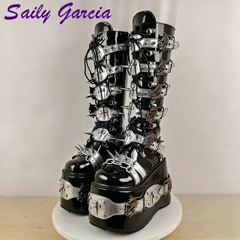 Sepatu Bot Setinggi Lutut Punk - Sewing Zipper ulasan dan harga